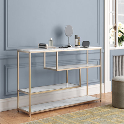 Sanchez 47.2" 3-Tier Console Table with Storage and Shelves,Narrow Buffet Table with Faux Marble