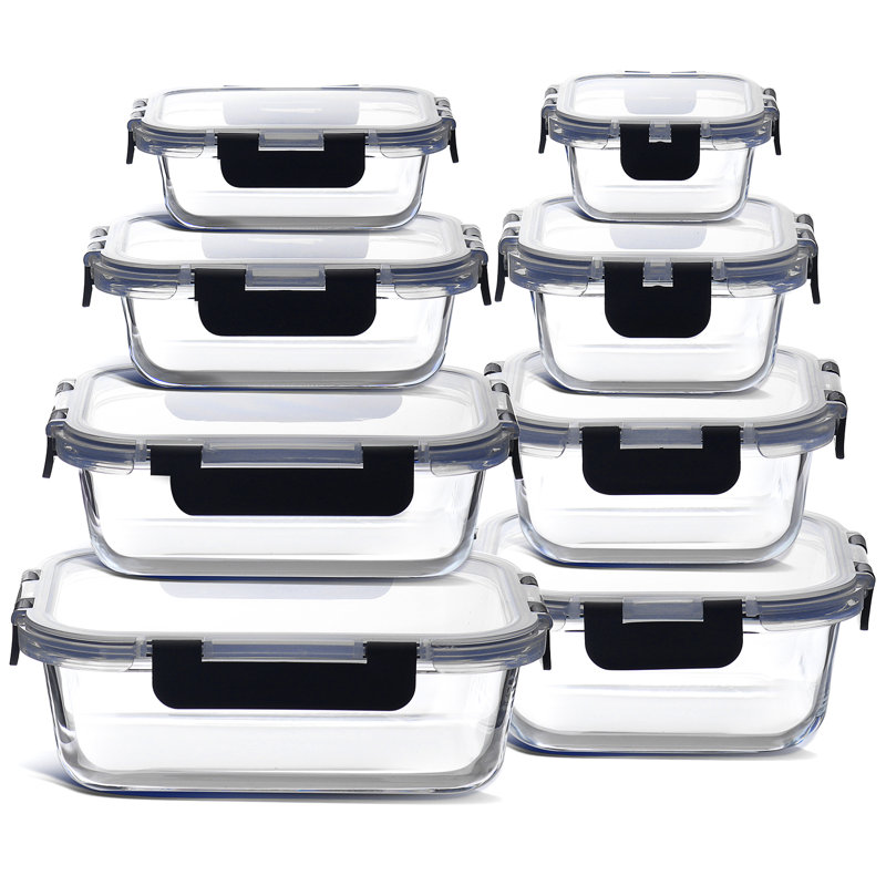  16 contenants de rangement en verre de 16 pièces avec couvercle, 8 contenants de rangement des aliments avec 8 couvercles hermétiques (ensemble de 8)