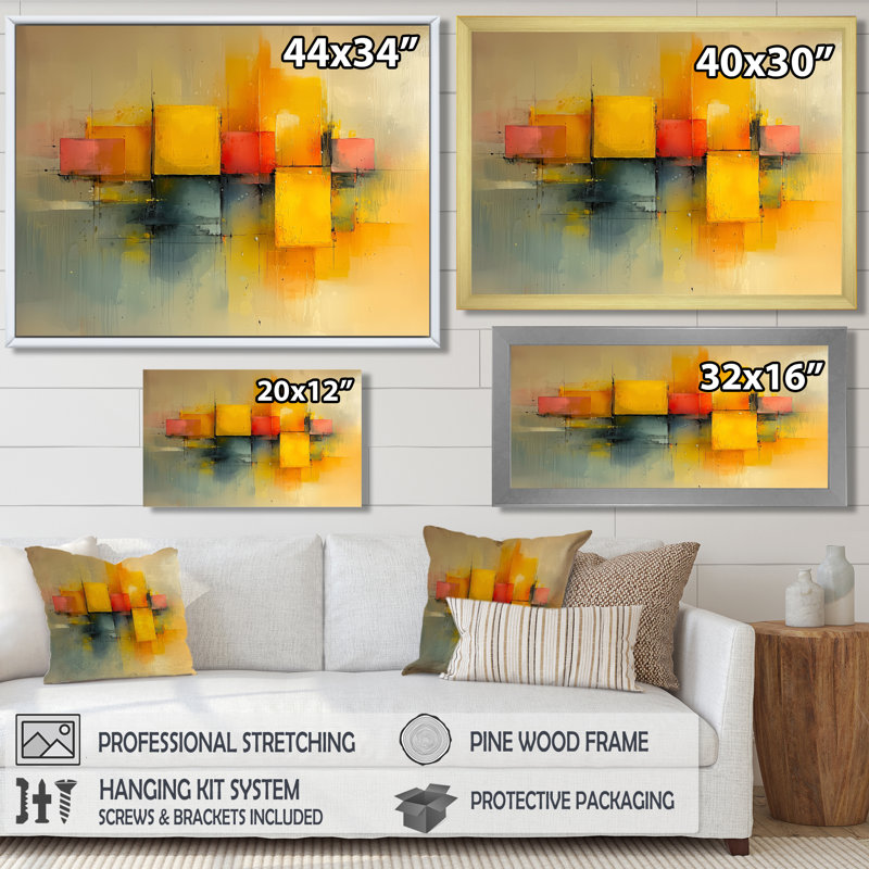 Art géométrique à impulsion géométrique V - Minimalisme, art mural grand, H 34 po x l 44 po, Toile tendue, Ne s’applique pas