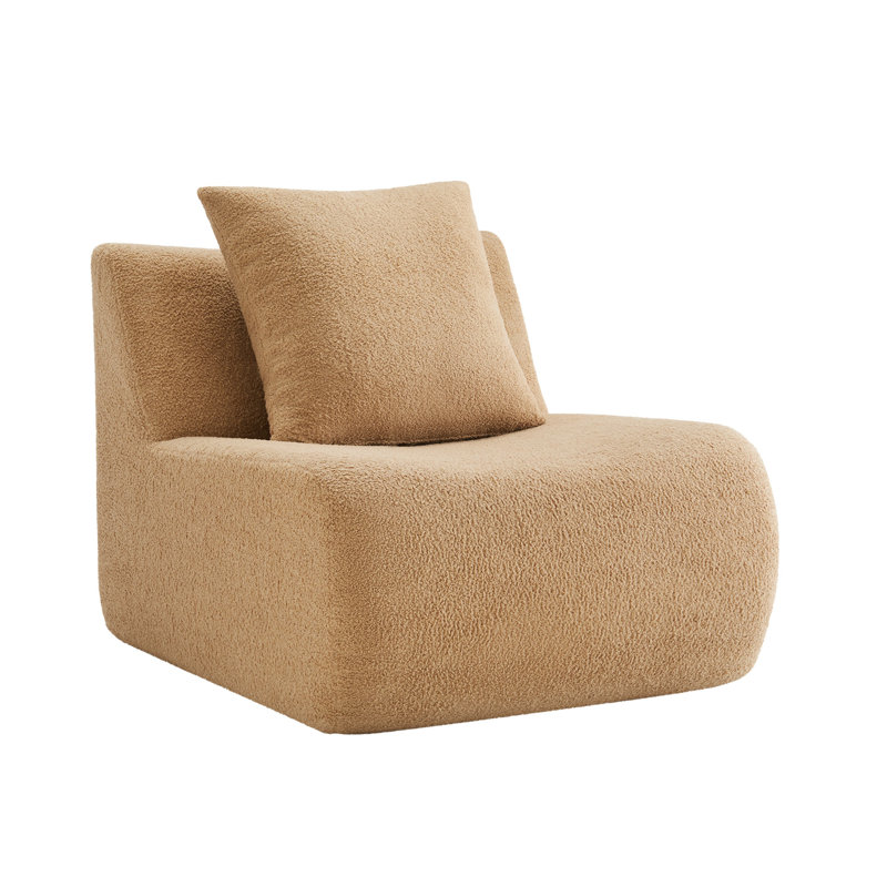 Canapé d'appoint sans accoudoir avec coussin en tissu Teddy Camel, siège simple modulaire, 35.43" H x 40.94" W x 32.68" D