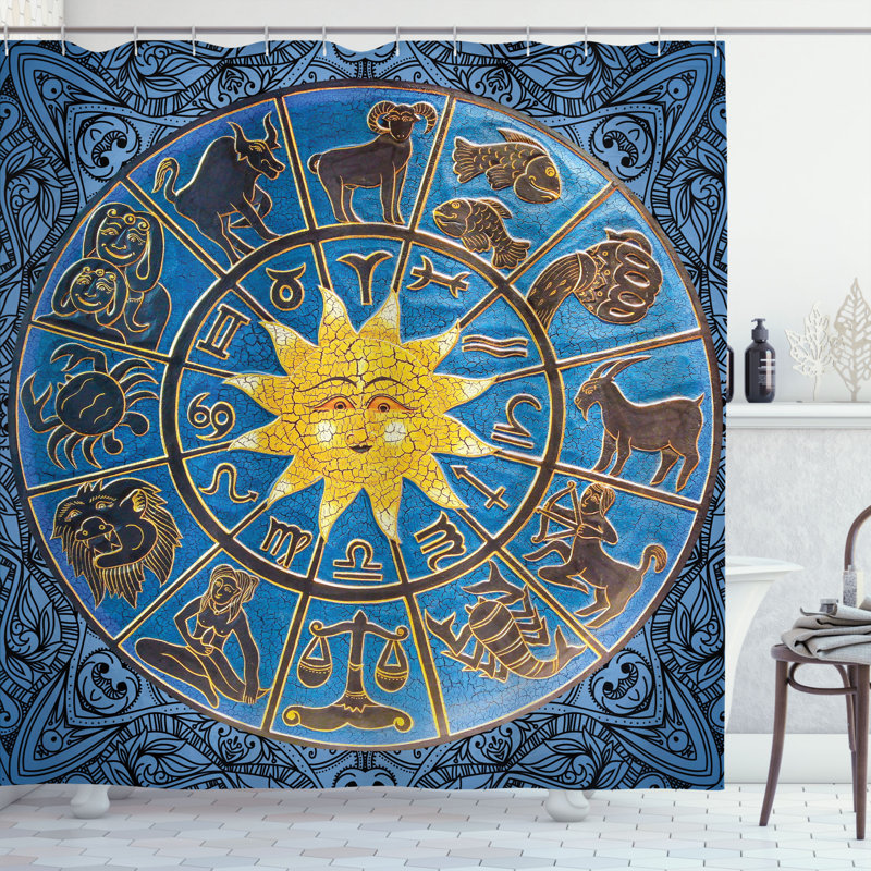 Ensemble de rideau de douche et crochets horoscope, H 75 po x l 69 po