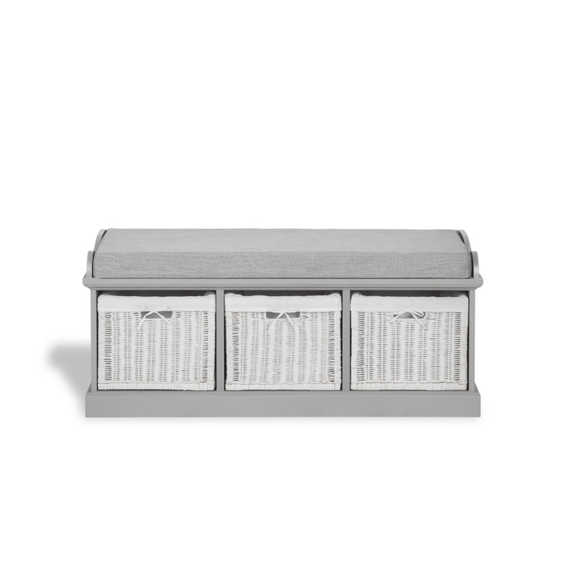 Bastogne Polyester Blend Upholstered Storage Bench, Grey, Grey/White