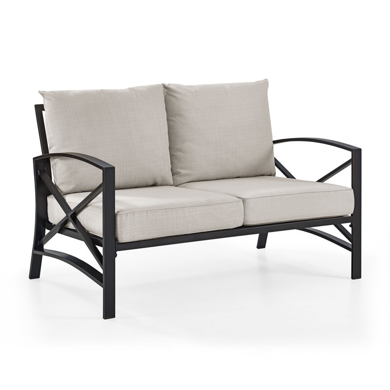 Mosier 54'' Wide Metal Loveseat with Cushions, Oatmeal, Brown