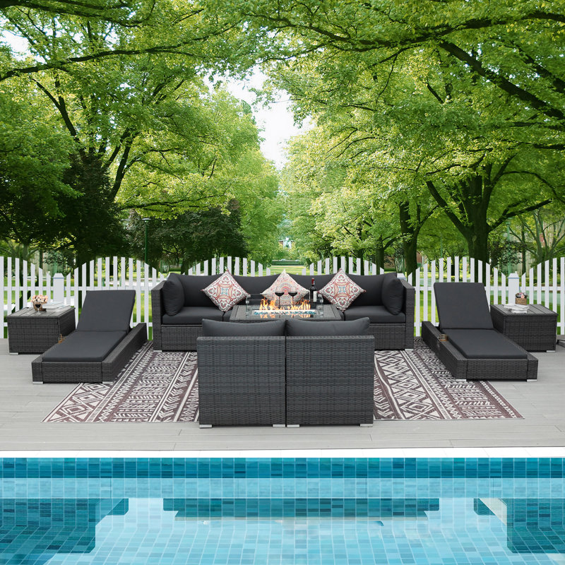 Jiquez 500 - Person Modular Patio Conversation Set with Cushions, Dark Gray