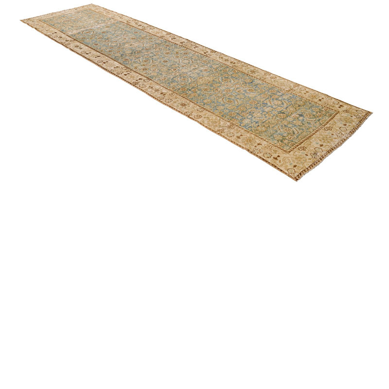 Tapis beige / bleu unique de 3 pi 3 po x 13 pi 4 po