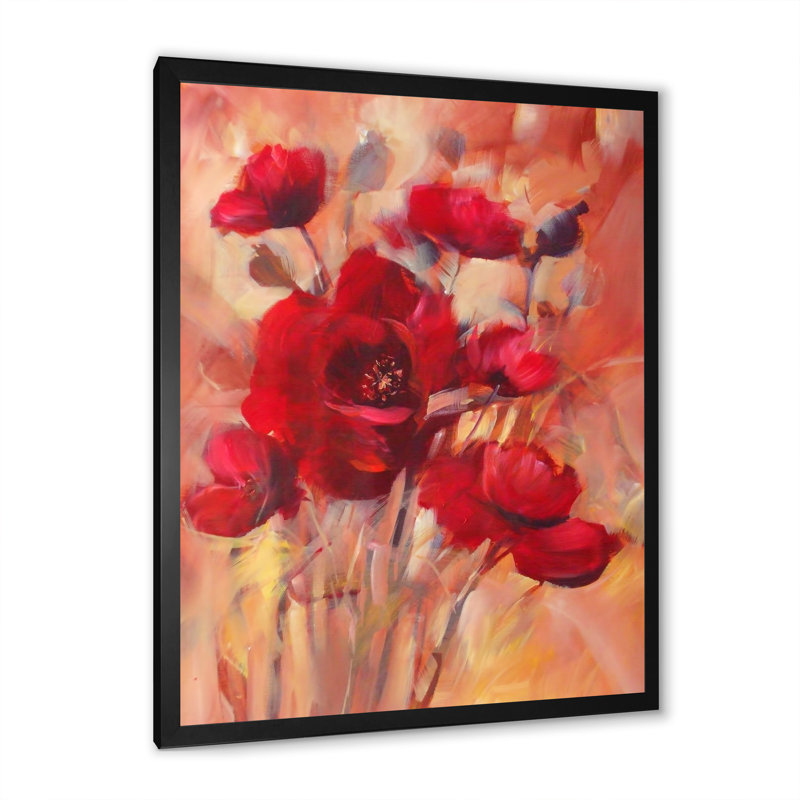 Red Blooming Poppies II " Red Blooming Poppies II ", Black Picture Frame, 20" H x 12" W x 1" D
