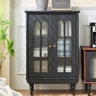 Vintage Glass Black Accent Cabinet