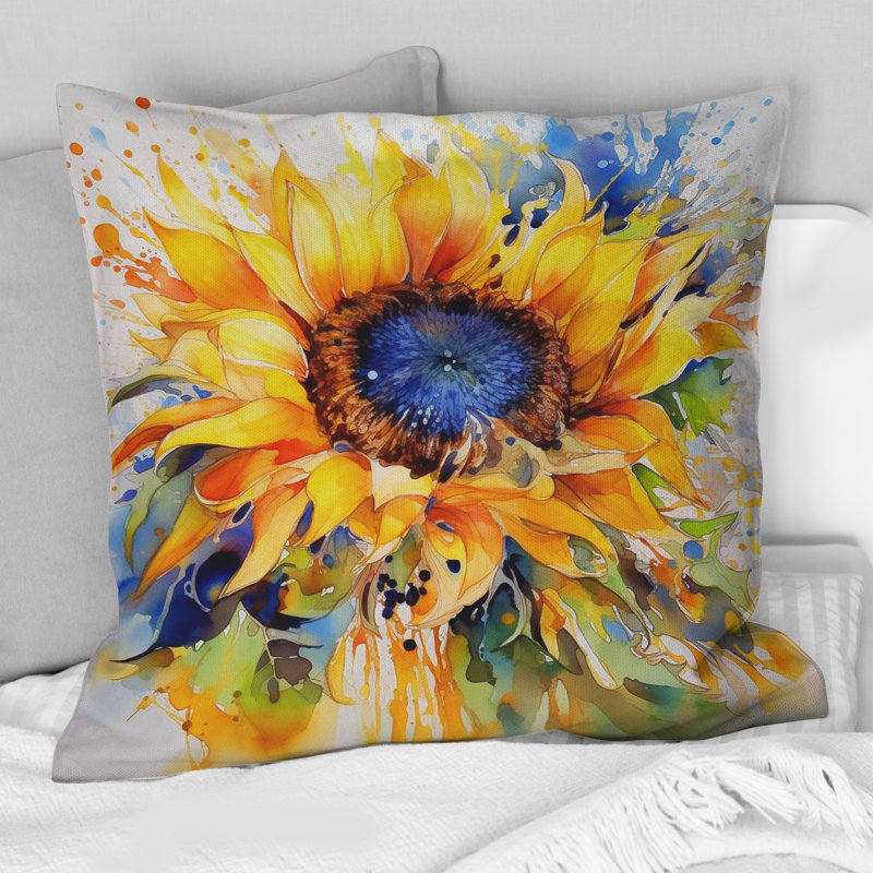 Coussin décoratif jaune et bleu doré