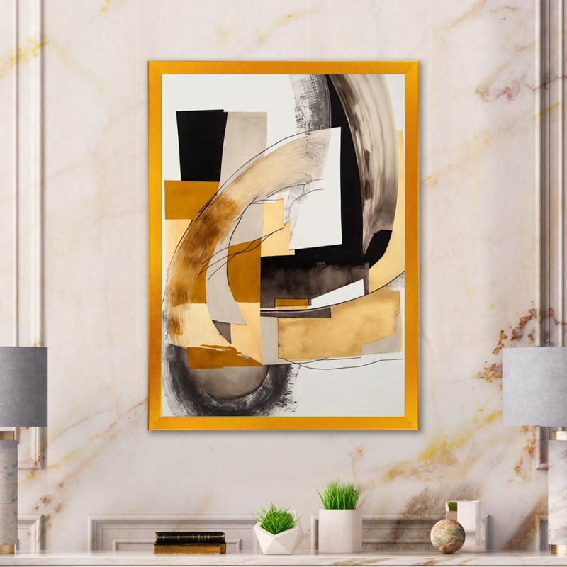 Glam Art déco abstrait IV - Art mural abstrait grand, L 16 po x H 32 po, Encadrement doré