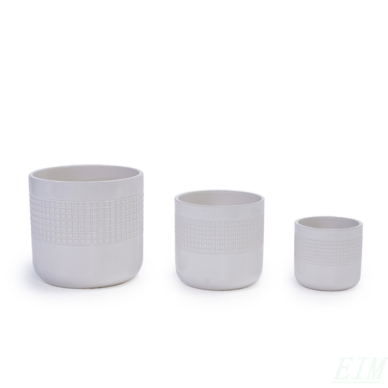 Handmade White Ceramic Planter Set Of 3 (5.51" To 9.65"), Indoor & Outdoor Flower Pots For Succulents, Herbs By Window, Couchside - Breathable Textured Clay