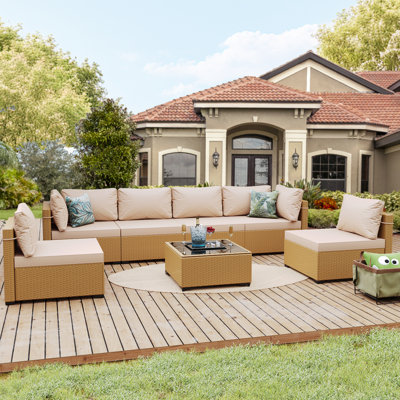 UPHA 7-Piece Rattan Patio Sofa Conversation Set with Cushions