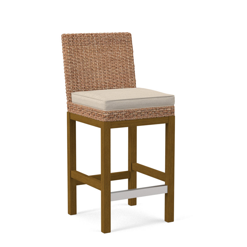 Upholstered Stool, Light Blue Performance Fabric; 0851-55, Havana Finish
