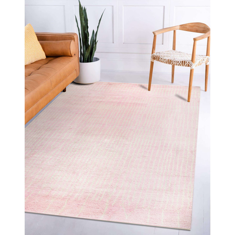 Moroccan Pink Hand Knotted Wool Rug