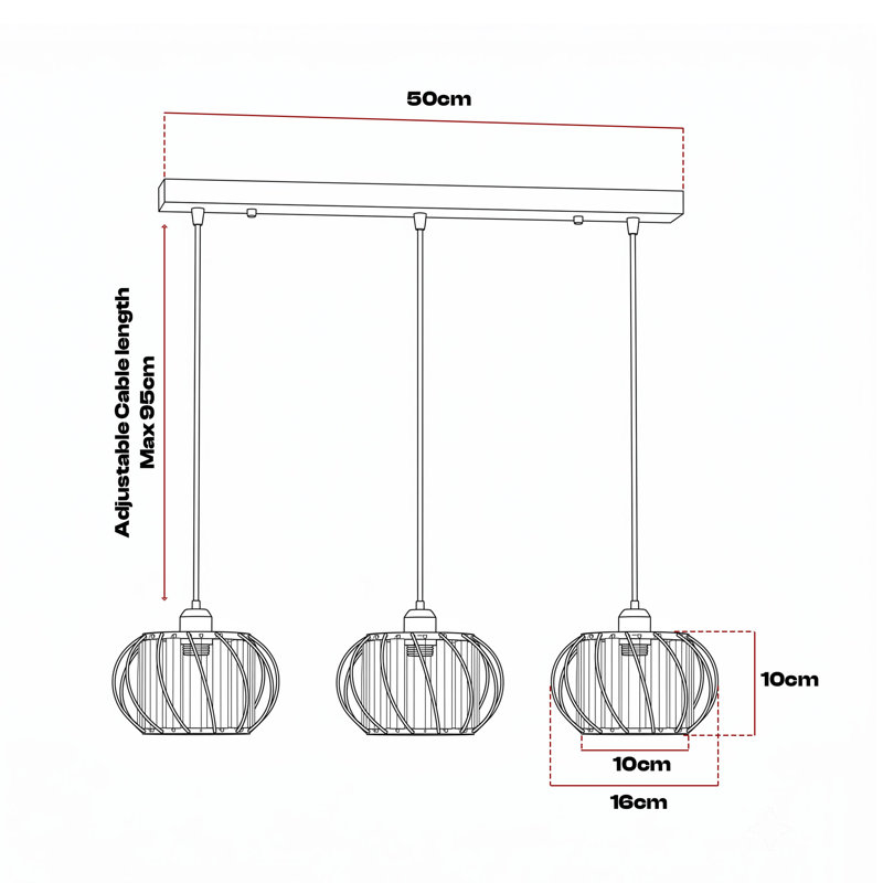 3 - Light Kitchen Island Pendant, Gold