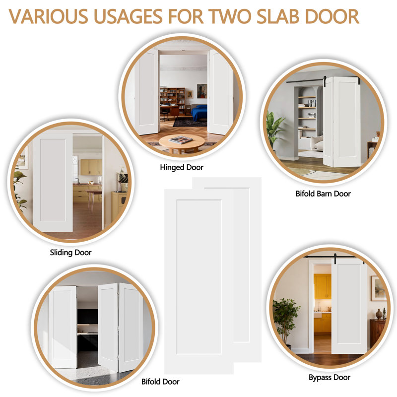 Porte intérieure standard en bois creux à 1 panneau apprêté de style Shaker sans trou, 24 po x 80 po