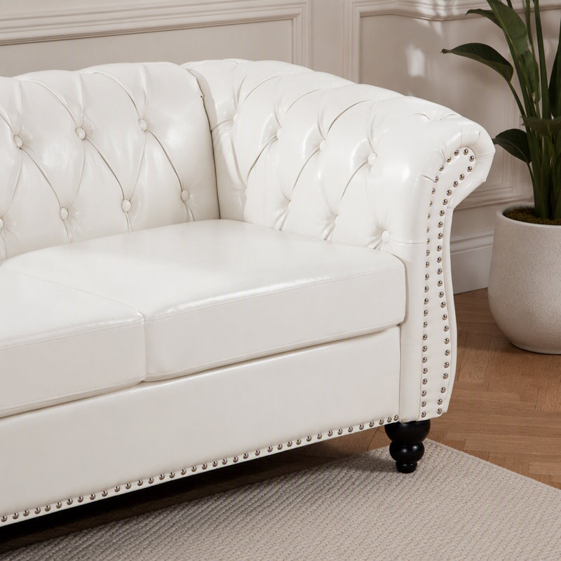 Canapé Chesterfield 84,65 po, Simili cuir blanc