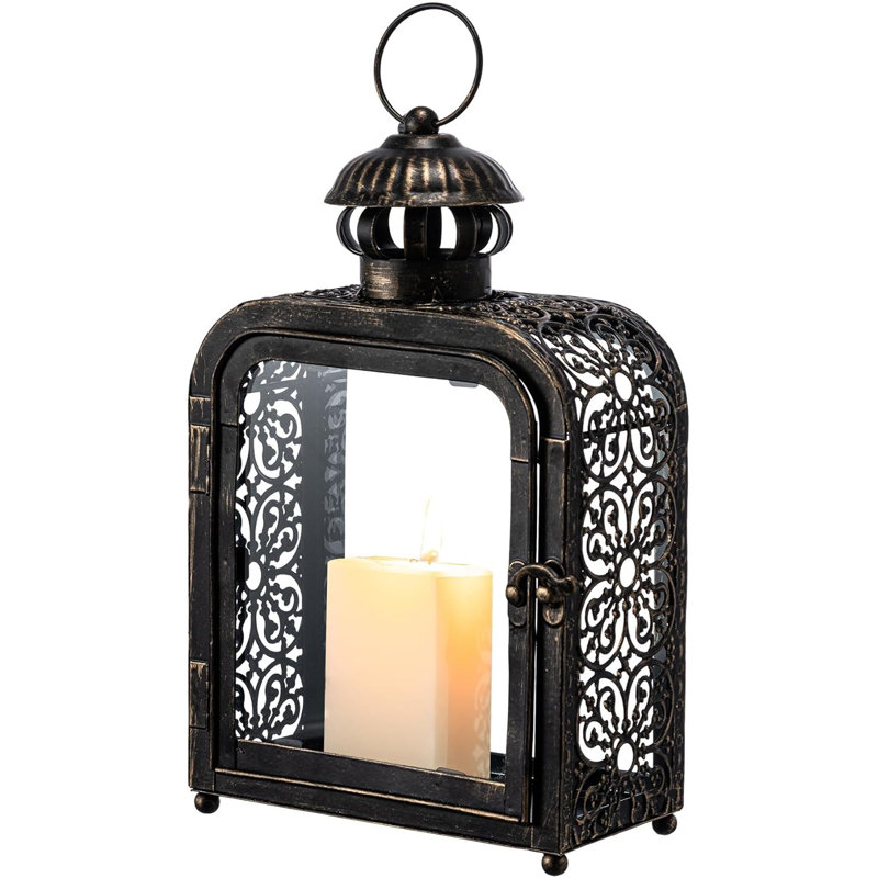 Candle Lantern Decorative Indoor & Outdoor, Vintage Metal Lanterns With Clear Glass, Tabletop&Hanging Candle Holders For Patio Front Porch Home Decor, Christmas Decorations (Bronze)