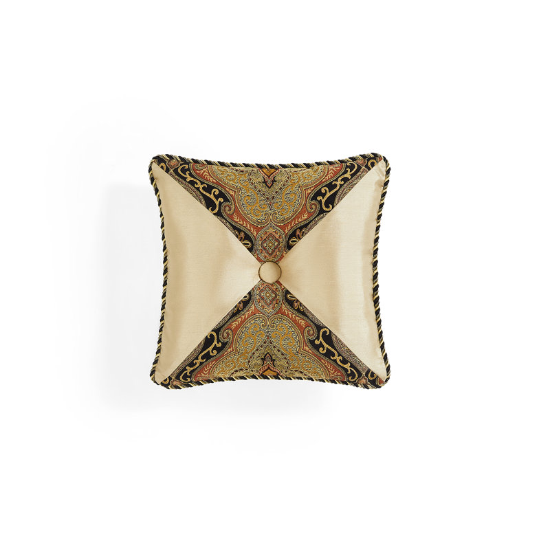 Oreiller Austin Horn Classics Ravel - 20 po x 20 po avec centre à boutons et bordure en corde, rembourrage en polyester - bronze / noir