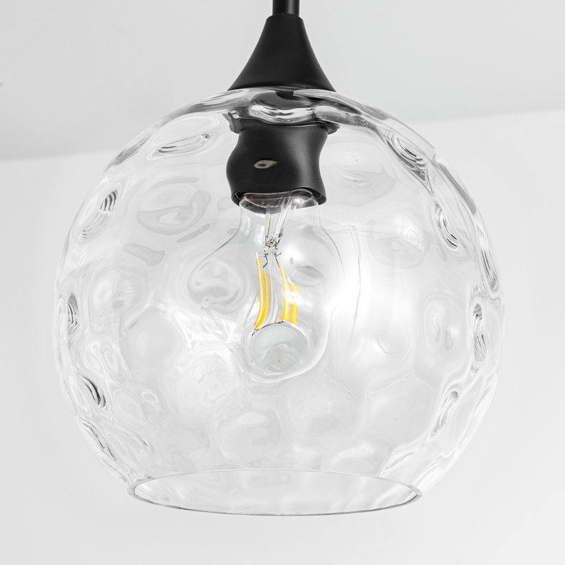 Lumoira 3 - Light Linear Kitchen Island Pendant With Hammered Globe Glass Shade, Matte Black