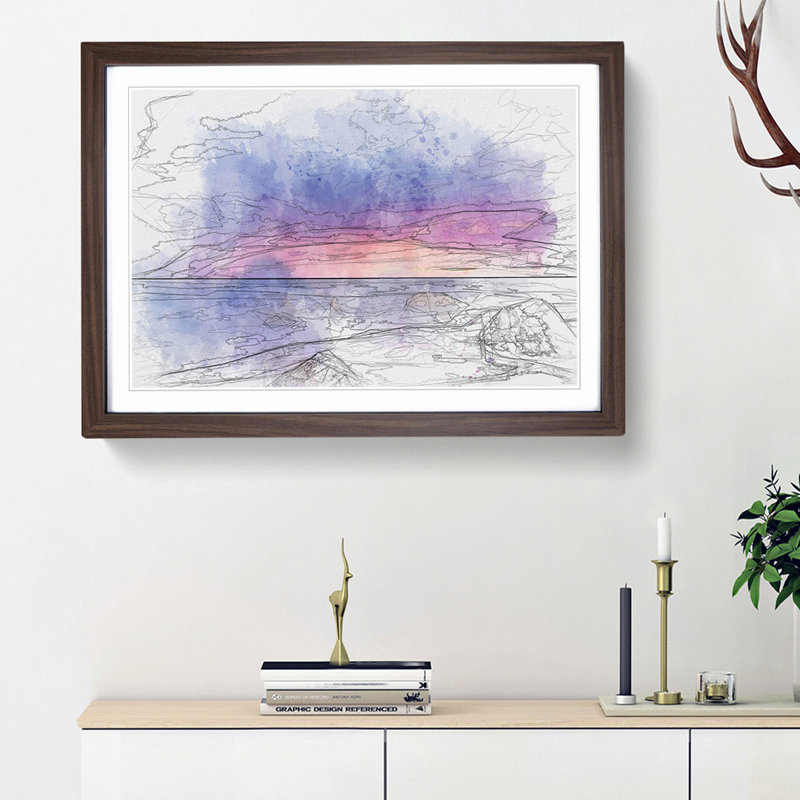 A Beach in Spain in Abstract - Picture Frame Graphic Art Print, 36cm H x 48cm W x 2cm D, Walnut Framed