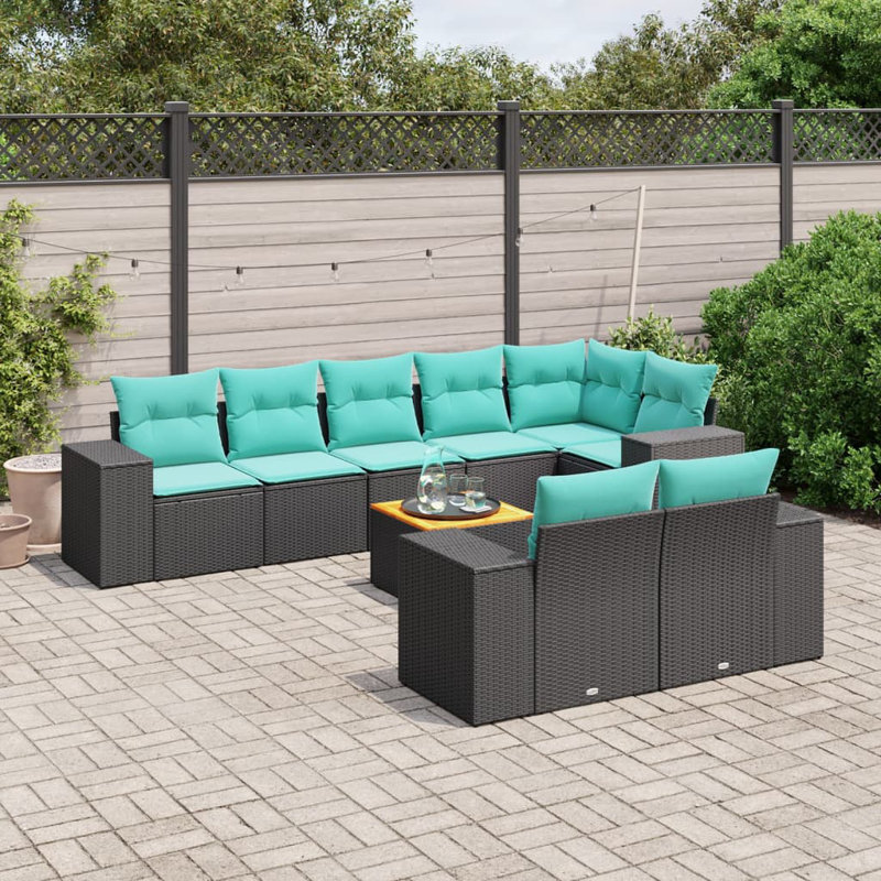  Ensemble de canapé de patio 9 pièces avec coussins en rotin de polyester noir