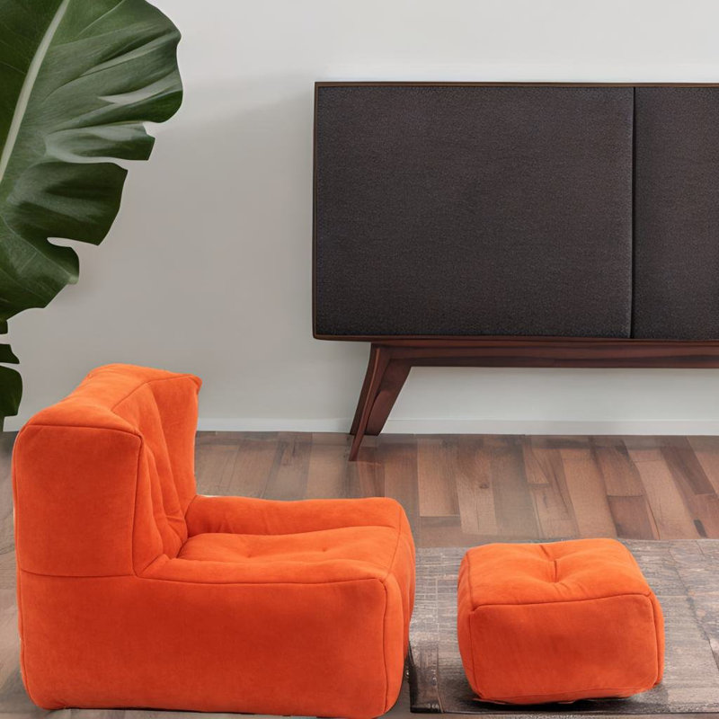 Canapé paresseux orange avec repose-pieds, Microfibre / microsuède orange