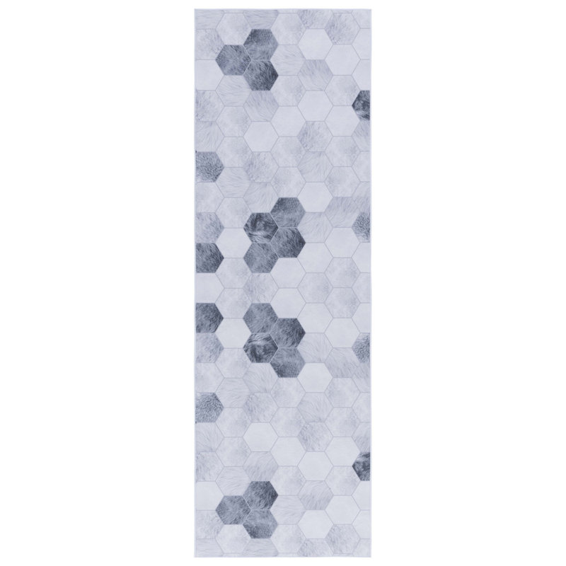 Tapis en polyester tissé à la machine à motif géométrique ivoire / gris Bréhea, Tapis de couloir 2 pi 6 po x 8 pi