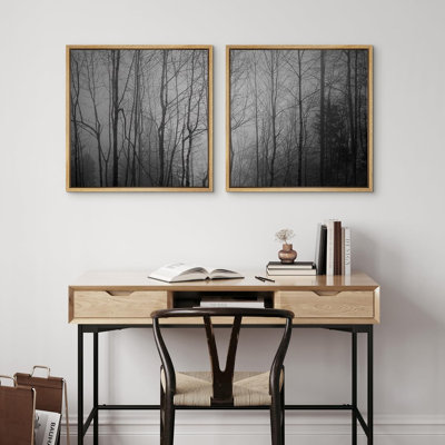 Bois sombre silencieux la nuit, arbre monochrome, forêt, nature, illustrations, art moderne, image minimale