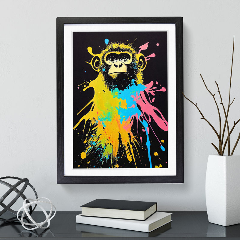 XV1022-3228X Paint Splash Monkey No.1 - Single Picture Frame Print, 46cm H x 34cm W x 2cm D, Black