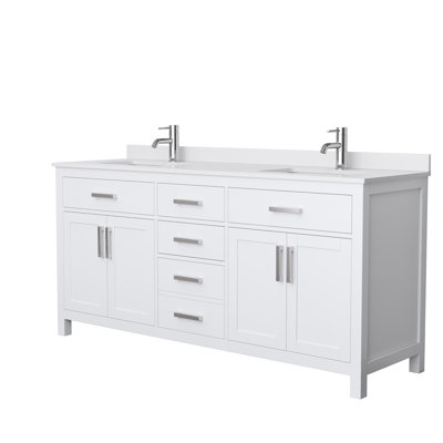 Meuble-lavabo double autoportant avec plateau en marbre de culture 72 po Beckett