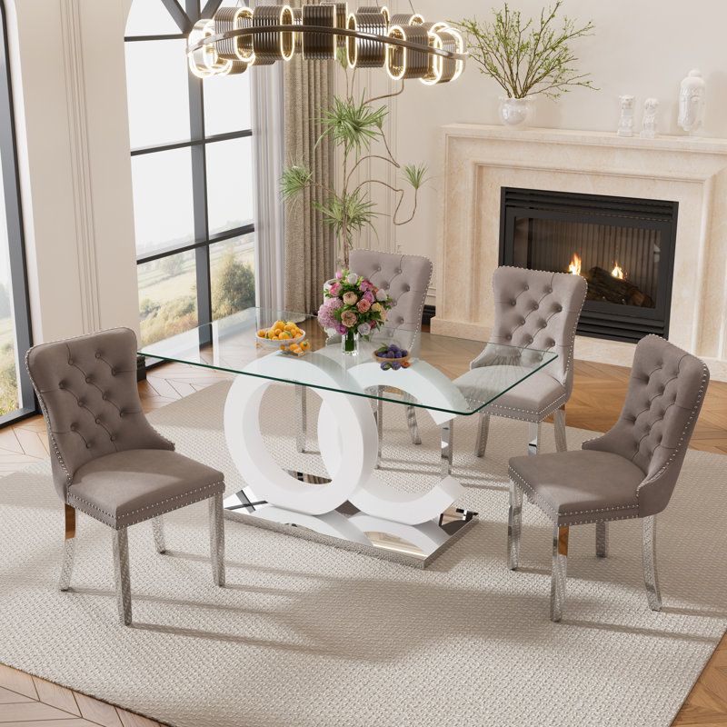 Hyri Rectangular 63'' L x 35.43'' W Dining Set, White, Gray