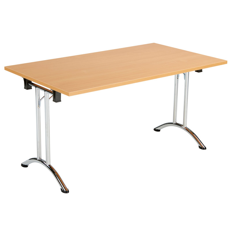 Buariki Rectangle Modular Training Table, 72.5cm H x 140cm W x 80cm D, Chrome, Beech