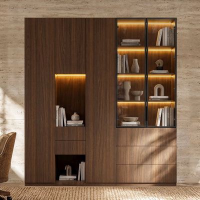 92.5'' H Two-Piece Bookcase With Led Lighting