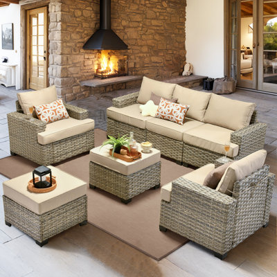 Outdoor Furniture 7 Pieces Set With Ottoman