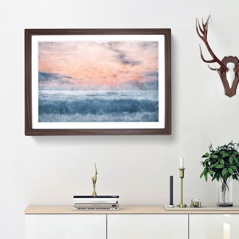 Sea and Clouds in Blue and Pink - Framed Print, 62cm H x 87cm W x 2cm D, Walnut Framed