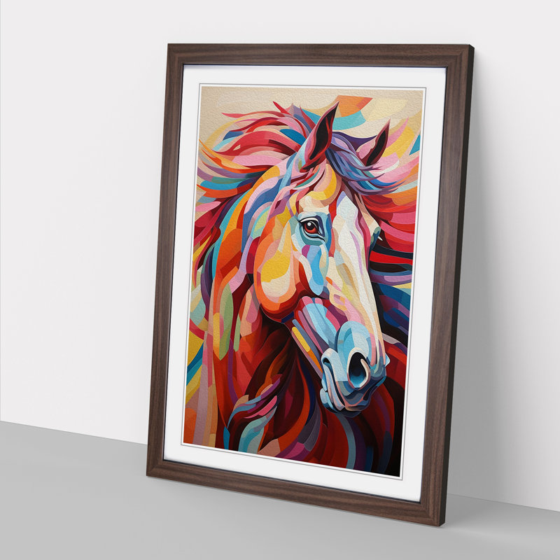Horse Orphism - Single Picture Frame Print on Wood, 64cm H x 46cm W x 2cm D, Walnut Framed