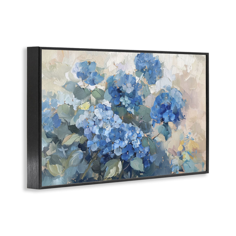  «Blue Hydrangeas Impression Giclee» par LSR Design Studio, H 12 po x l 18 po, Giclée encadrée noir minuit