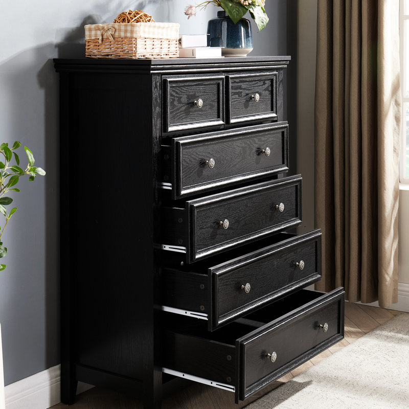 Rajene Faux Wood 6-Drawer Dresser, Black