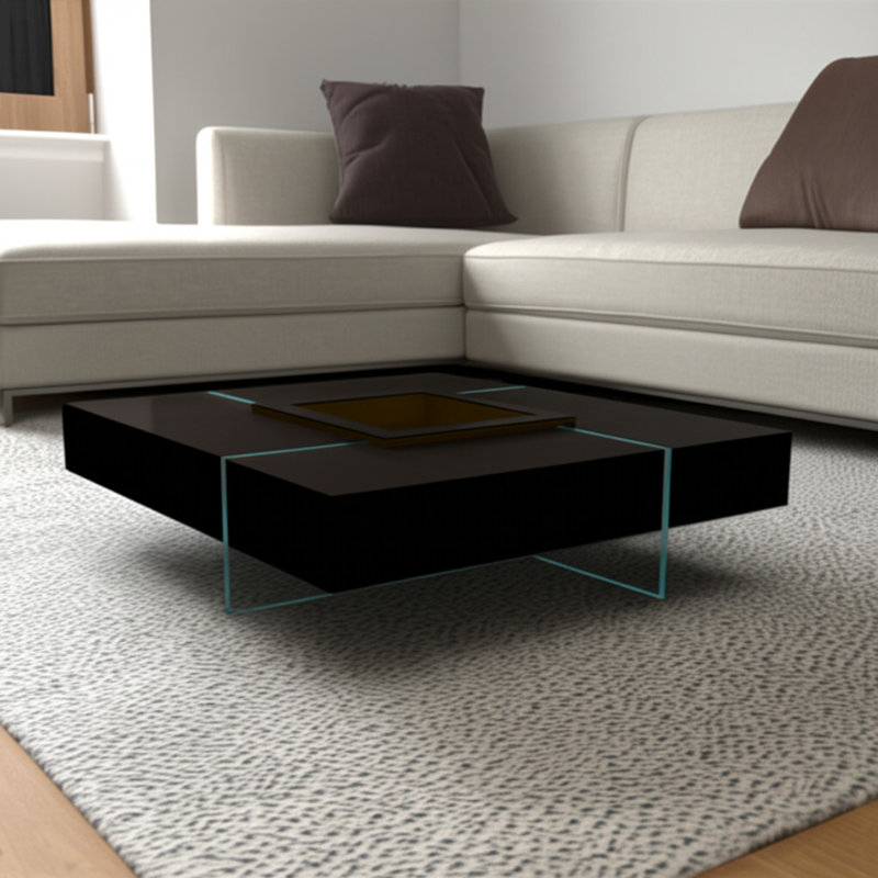 Table basse carrée 47 po en bois transparent et espresso