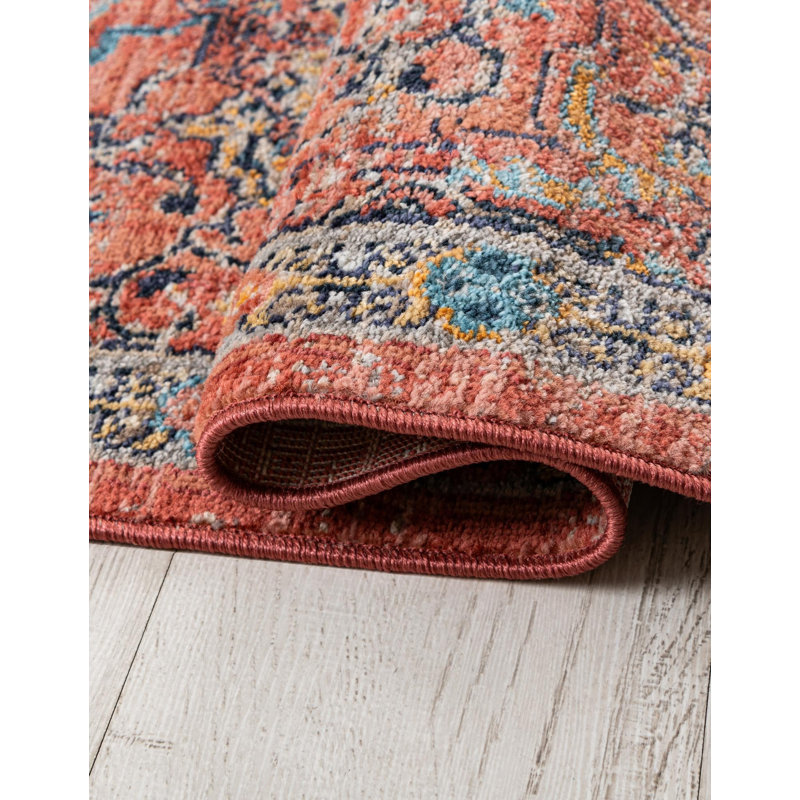 Alkire Floral Brick Red Area Rug, Round 6'1"