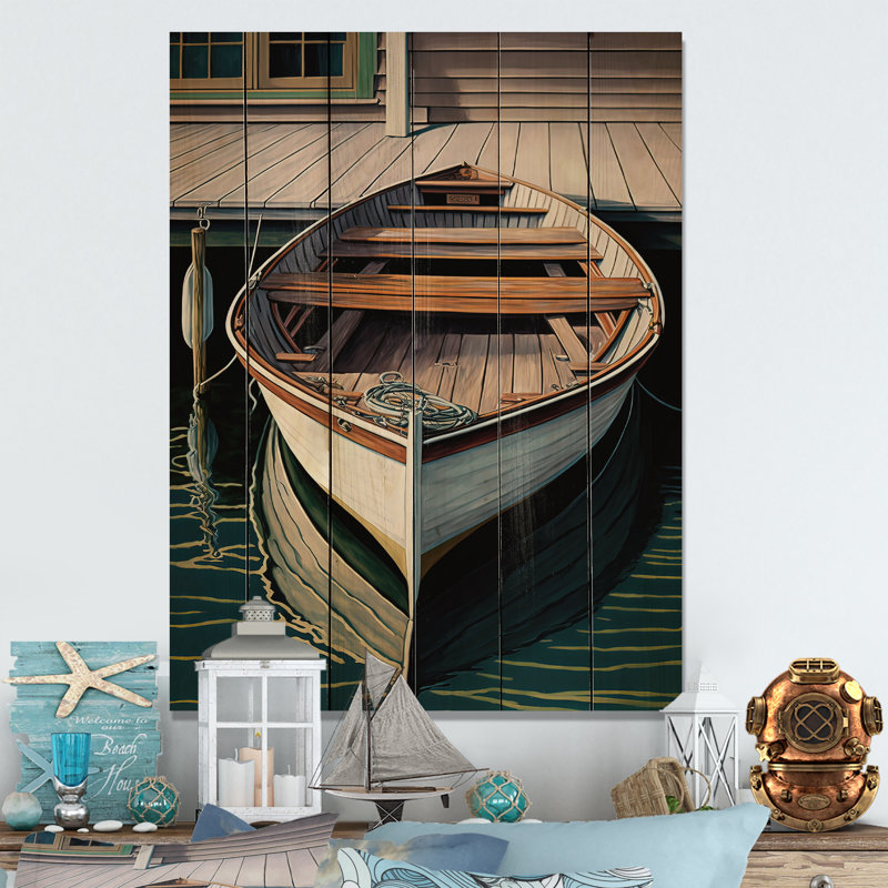 Sandborn Docked Boat I - impression sans cadre sur bois, H 40 po x l 30 po x P 1,5 po