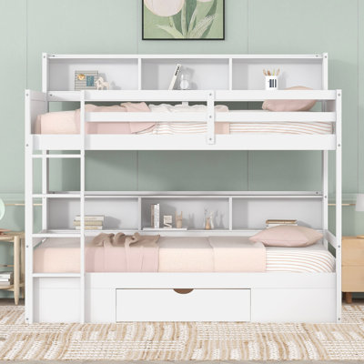 Jeania Kids Twin Over Twin Bunk Bed with Drawers