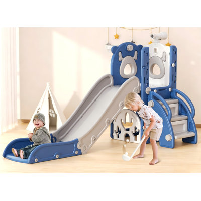 7 In 1 Kids Slide For Toddlers, Toddler Playset With Golf, Basketball Hoop, Climber And Storage Space