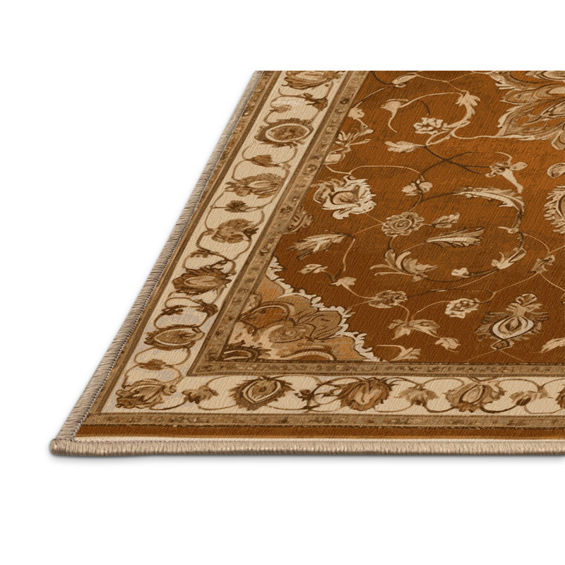 Machine Washable Tabriz Brown Area Rug, Rectangle 7' x 9'
