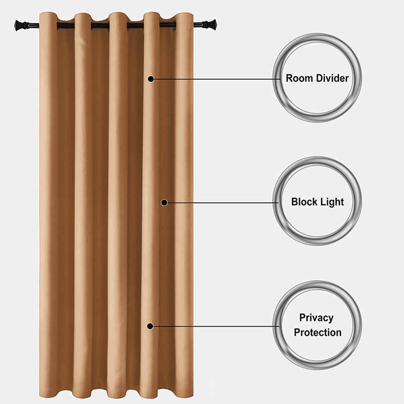 100 % Polyester Blackout Eyelet Synthetic Room Darkening Thermal Curtain (Set of 2), Beige, 117cm Width x 137cm Drop