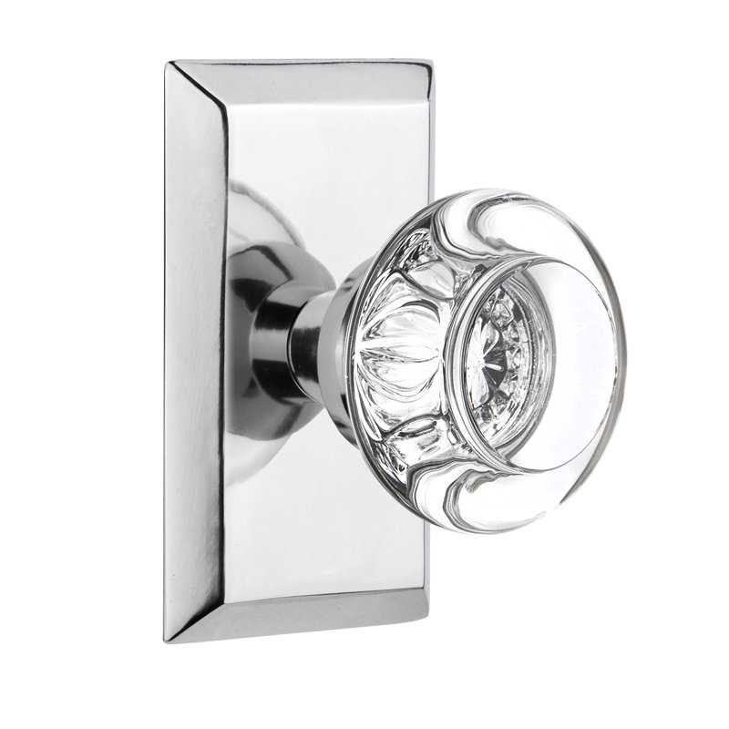 Studio Plate with Round Clear Crystal Door Knob, Bright Chrome
