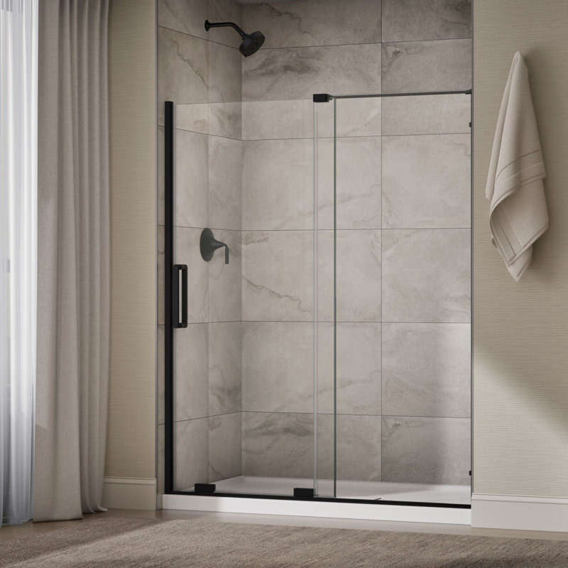Echelon Sliding Shower Door, 71-3/4 In. H X 55-3/4 - 59-3/4 In. W, With 5/16 In. Thick Crystal Clear Glass, Matte Black