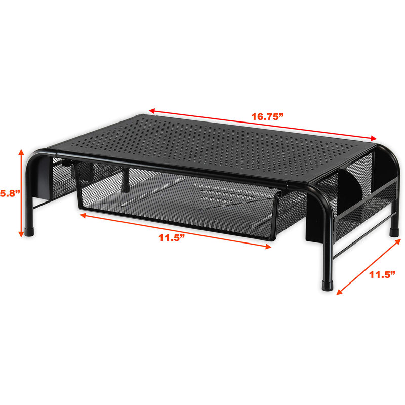 Metal Desk Monitor Stand Riser With Organizer Drawer