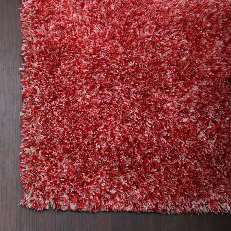 Hand Tufted Shag Polyester Eco-Friendly Area Rugs - Rectangle, Red Black Color, Plain Solid Design, High Pile Thick Handmade Anti Skid Area Rugs for Living Room, Bed Room