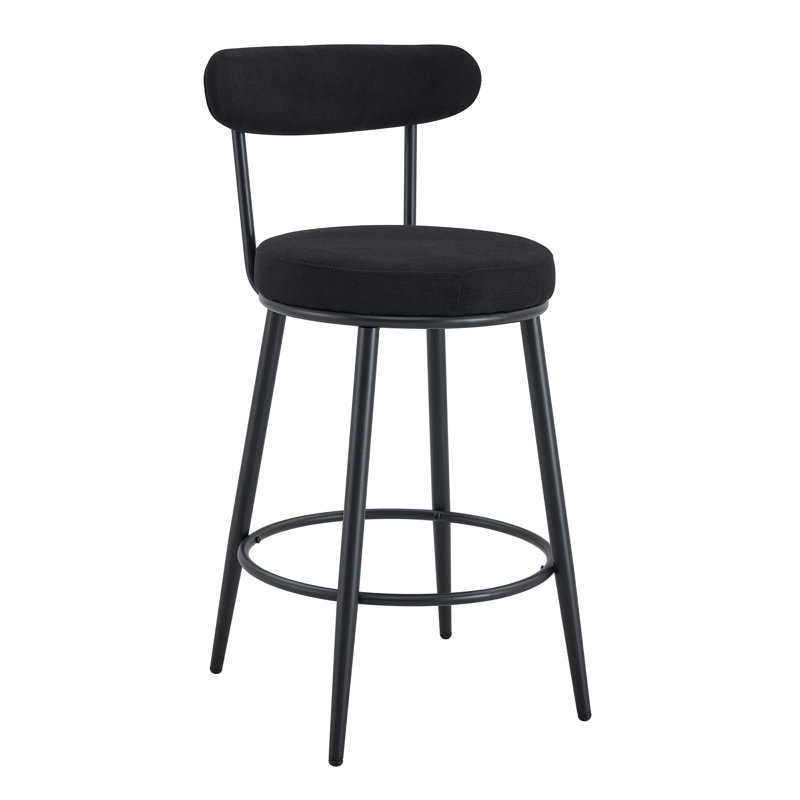 Liam 23.2" Seat Height Counter Stools with Cushion & Curved Backrest, Black